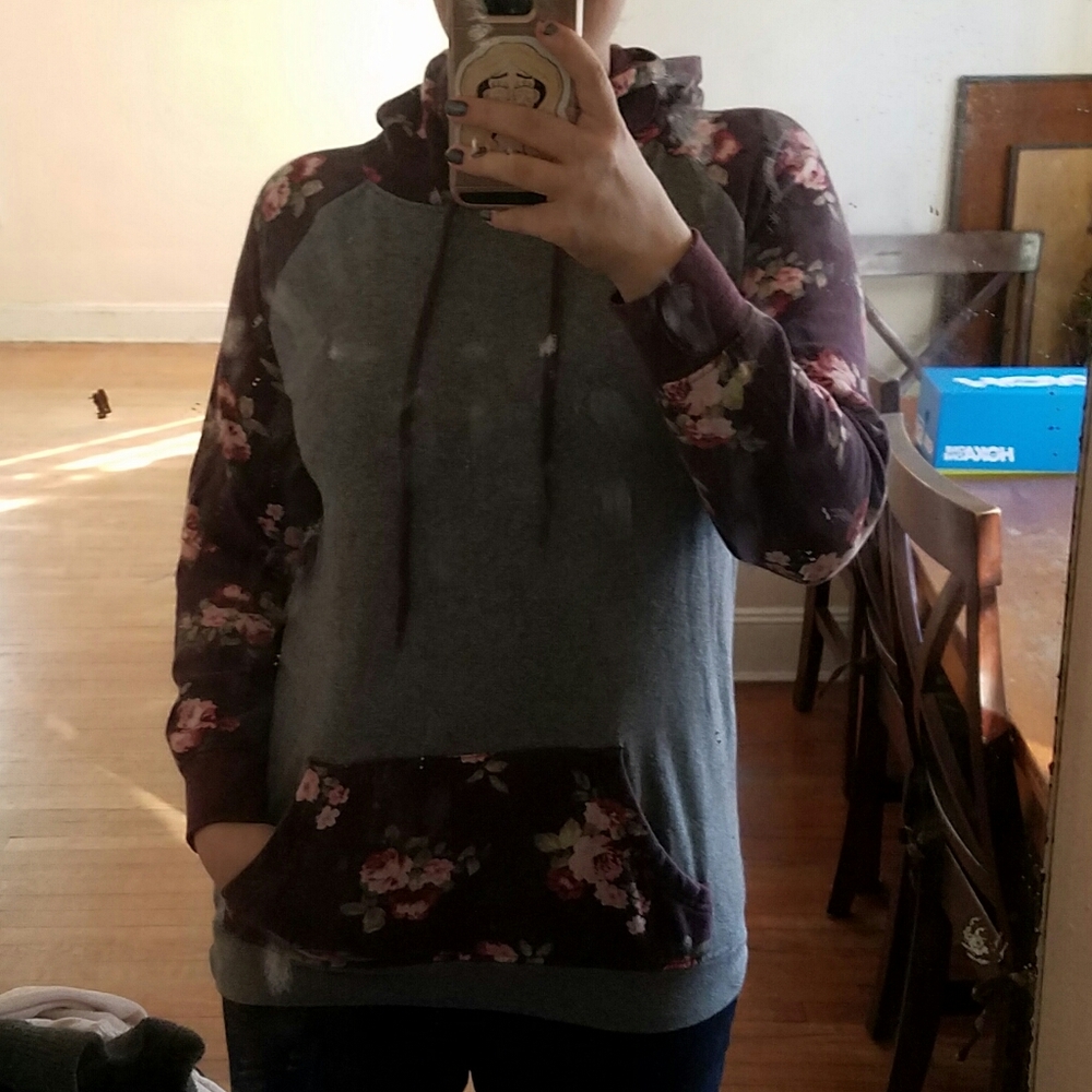 Purple Floral and Grey Soft Hoodie